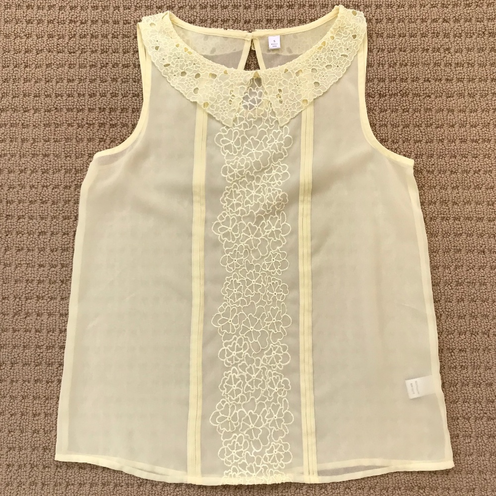 NWOT! Sleeveless Top with Embroidered Collar